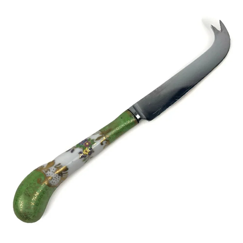 VTG Sheffield England Stainless Steel Cheese Knife Porcelain Handle Green Floral